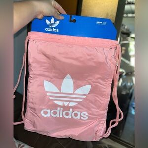 Adidas Pink and White Drawstring Bag